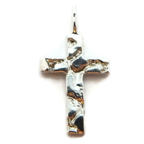 Cross Nugget Pendant Charm .925 Sterling Silver - Picture 1 of 2